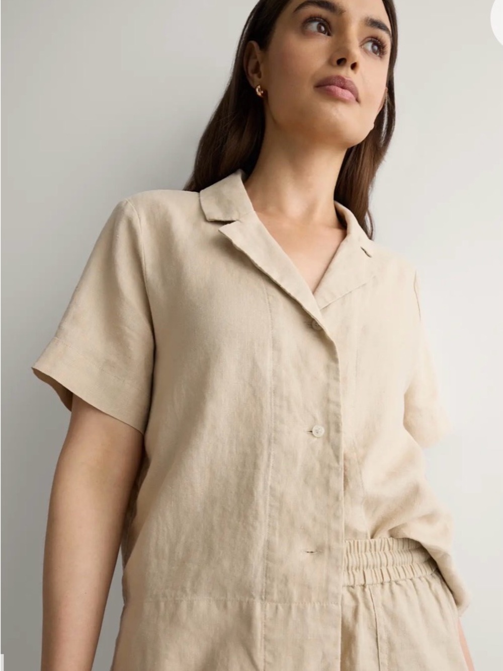 Quince, XL, 100% linen, button up collared beige top